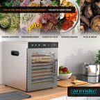 Dörrautomat Edelstahl 800 W 30 bis 90°C 12 Einlegetabletts 10000 cm² Dörrgerät Dehydrator Obst Fleisch Pilze