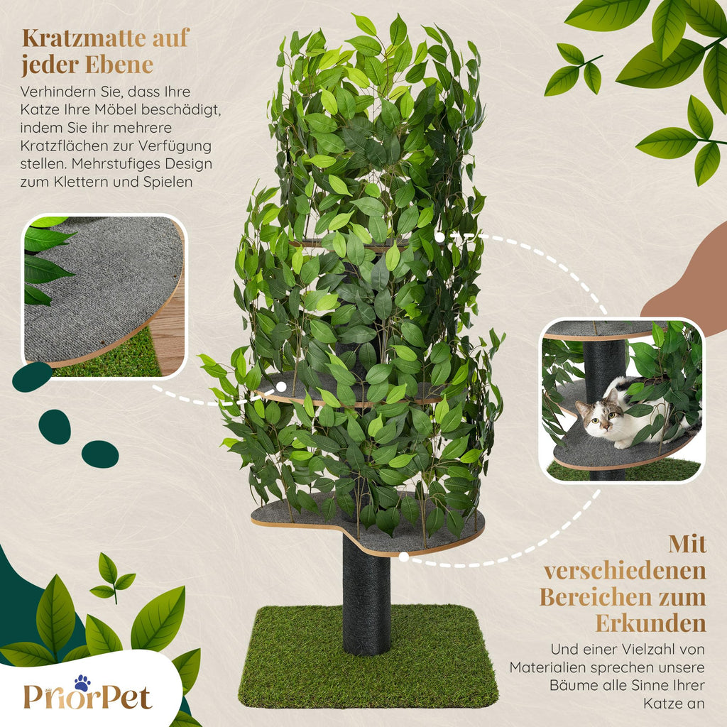 Kratzbaum Natur groß mehrstufig mit austauschbaren Blättern Klettern Verstecken Schlafen haustiersicher robust