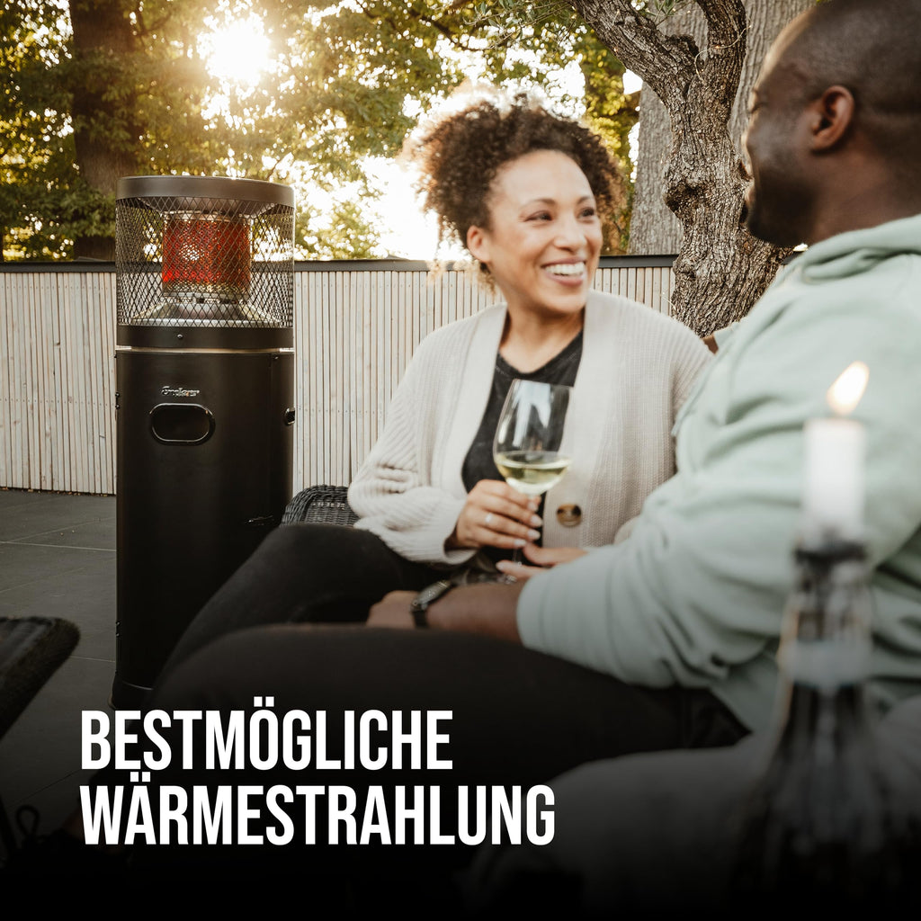 Terrassenheizer Gas Polo Black 2.0 stufenlos regulierbar Reflektionssystem Umkippsicherung Transporträder #5464