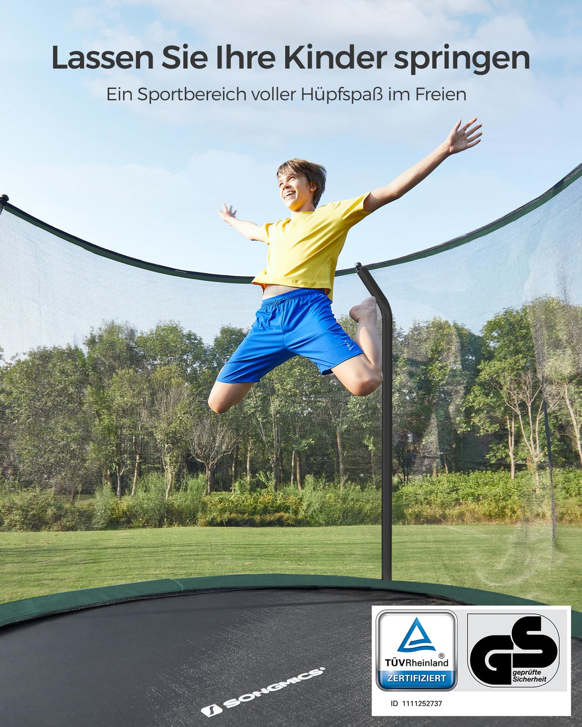 Kindertrampolin 244 305 366 427 cm rundes Gartentrampolin mit Sicherheitsnetz und Leiter Randabdeckung