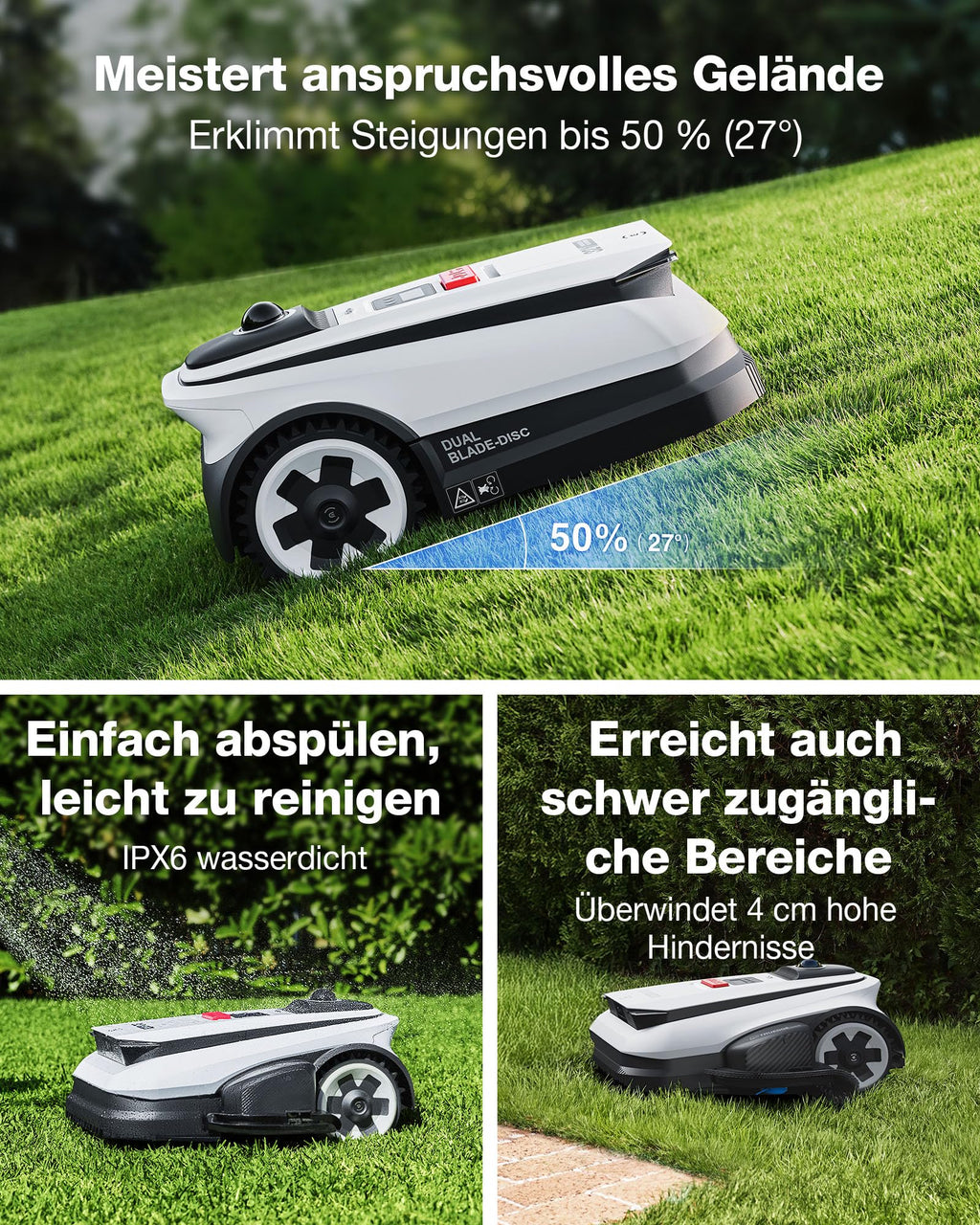 GOAT A1600 LiDAR PRO Care Kit Mähroboter ohne Begrenzungskabel, 1.600 m², 360° Dual LiDAR, 50 % Steigung