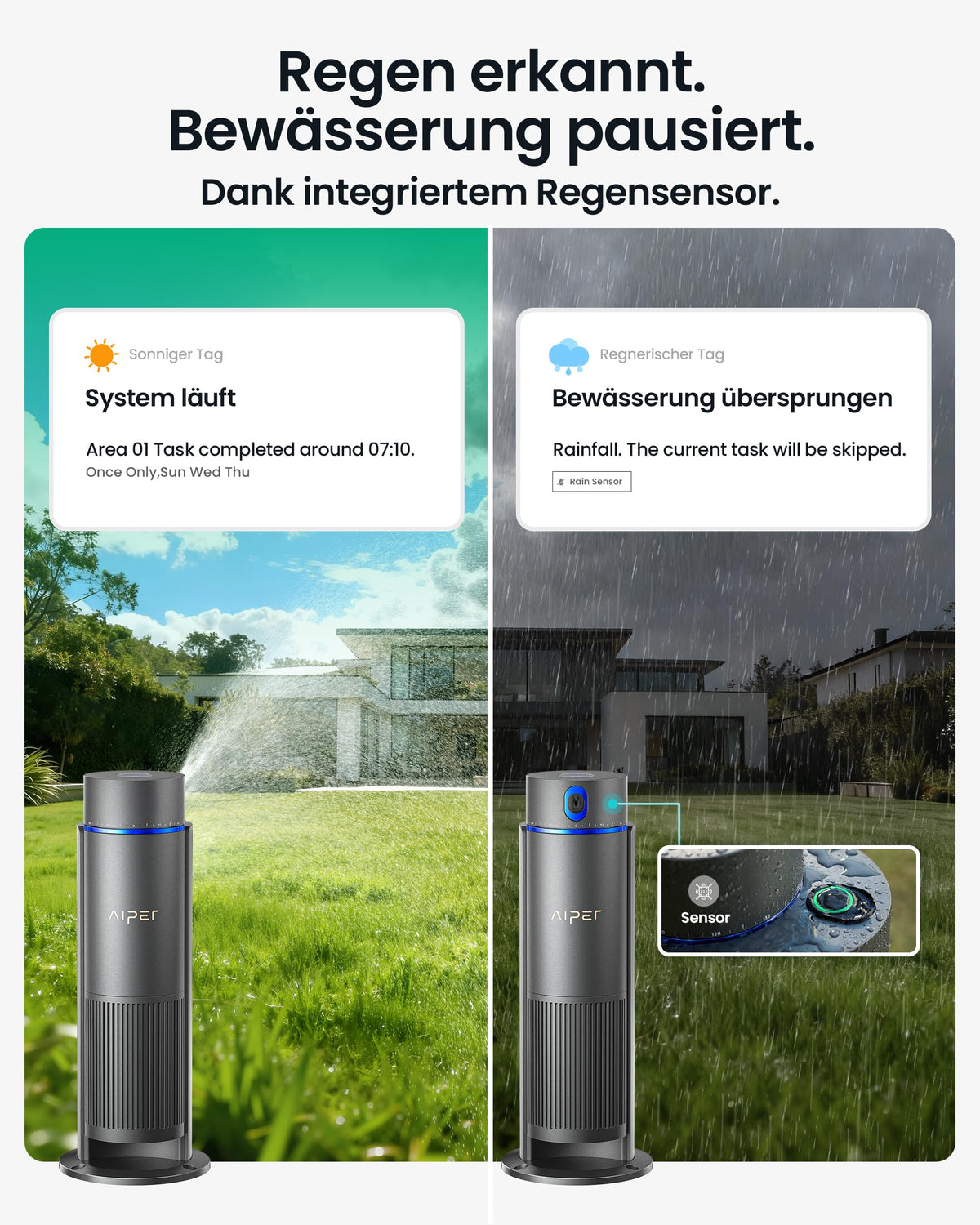 IrriSense 2 smartes Mehrzonen Bewässerungssystem mit Appsteuerung Zeitplanung Regensensor für Rasen bis 445 qm