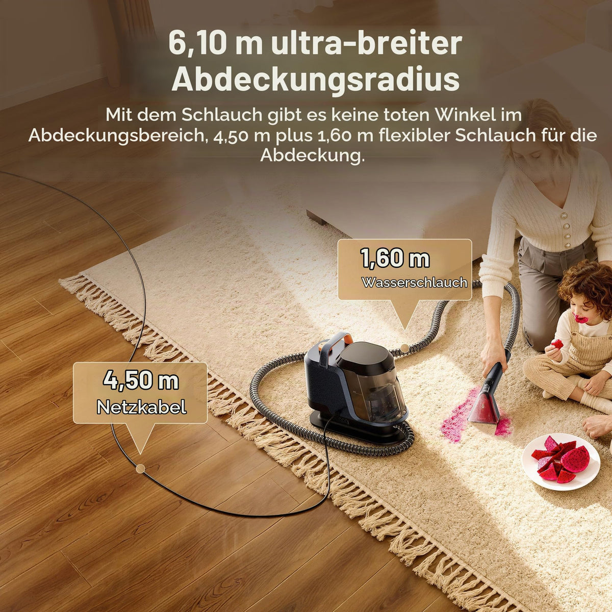 Y100Pet Polsterreiniger 22 kPa Teppichreiniger Waschsauger geräuscharm Schlauch Flecken Sofa Teppich