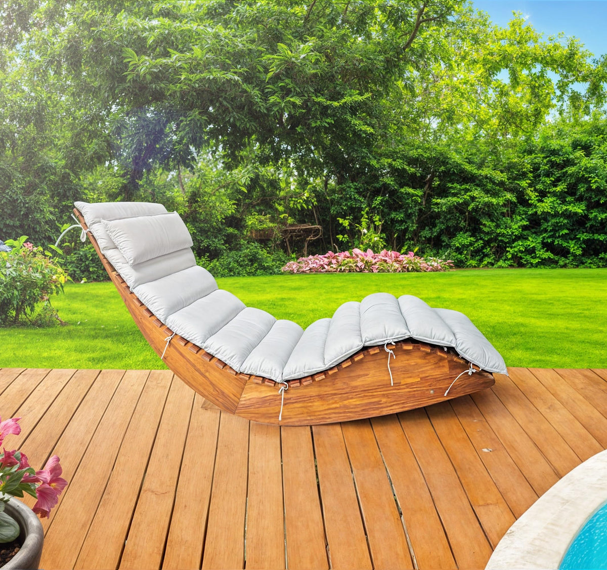 Sonnenliege mit Schaukelfunktion FSC zertifiziert braun Gartenliege Relaxliege für Garten und Terrasse