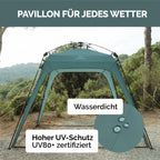 Wasserdicht Schnellaufbau Pavillon 4 Wände 2,5x2,5 m faltbar UV Schutz 80 Garten Camping Festival Strand Zelt