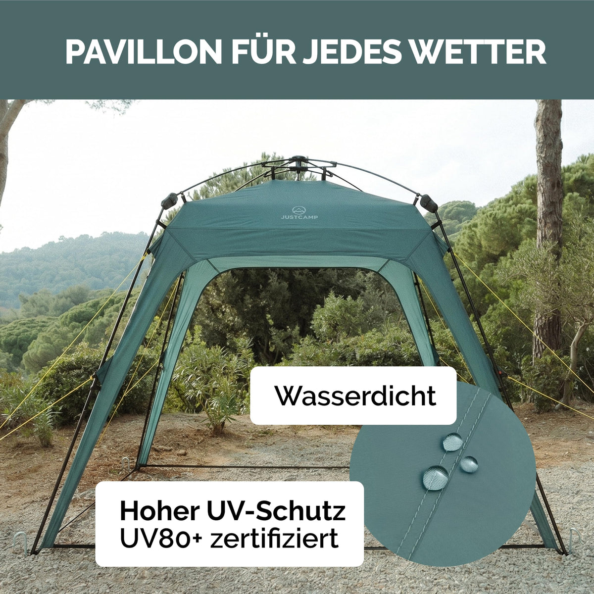 Wasserdicht Schnellaufbau Pavillon 4 Wände 2,5x2,5 m faltbar UV Schutz 80 Garten Camping Festival Strand Zelt