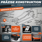 Hydraulischer Wagenheber 3T TÜV Rangierwagenheber 75 bis 505mm flach 360 Grad Rollen 2 Kolben Gummi T Griff
