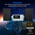 P85003 Micro Audio System Kompaktanlage Internetradio DAB Plus PLL UKW Radio Bluetooth USB AUX 2x150 W Silber