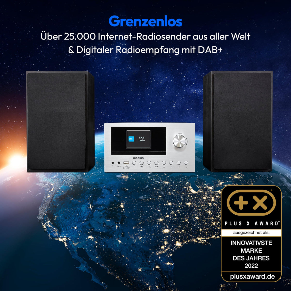 P85003 Micro Audio System Kompaktanlage Internetradio DAB Plus PLL UKW Radio Bluetooth USB AUX 2x150 W Silber