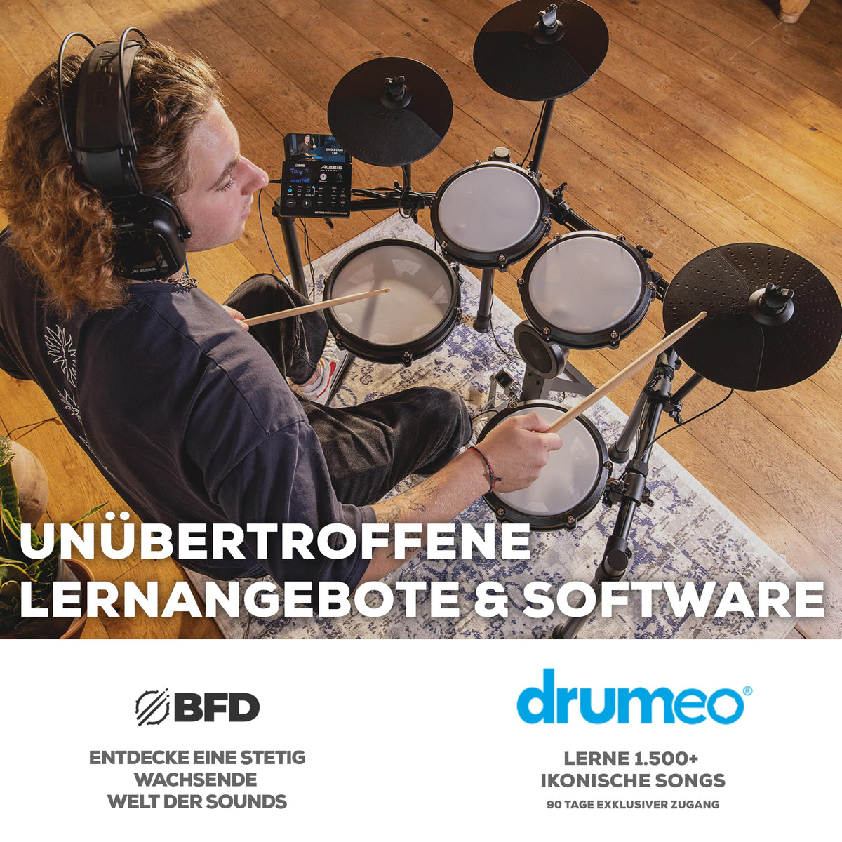 Nitro Max kompaktes elektronisches Schlagzeug E Drum Set mit Mesh Pads 10 Zoll Snare Bluetooth 400 Sounds
