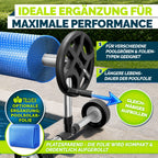 Pool Aufroller Premium 3 bis 5,70 m inklusive Vollgummireifen und Thermometer für Poolabdeckung