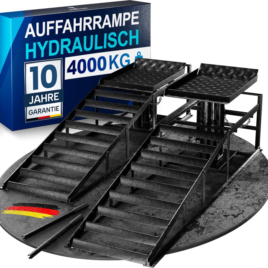 Hydraulische Auffahrrampe für Pkw 2er Set höhenverstellbar bis 4 t robust und tragfähig für Garage