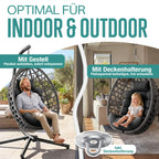 Hängesessel mit Gestell Polyrattan Outdoor Indoor 360° 150kg inkl Polsterkissen 2in1 Deckenhalterung Cover