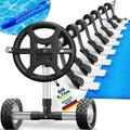 Pool Aufroller Premium 3 bis 5,70 m inklusive Vollgummireifen und Thermometer für Poolabdeckung