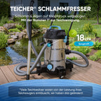 Teichsauger Schlammsauger Groß Neues Modell 1200 Watt Pumpsauger 35 Liter mit Wasserrückführung Algensauger