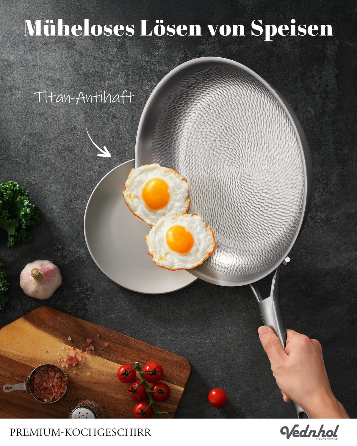 Titan Bratpfannenset 3 teilig 2 Deckel unbeschichtet Induktion PFOA PFAS PTFE frei spülmaschinenfest ofenfest