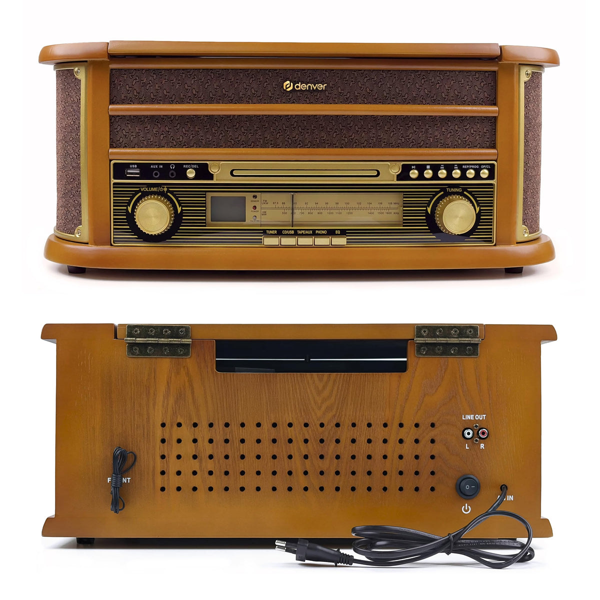 Retro Musikanlage Stereoanlage Kompaktanlage mit Plattenspieler CD und Kassette All in One Musiksystem