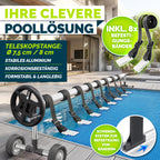 Pool Aufroller Premium 3 bis 5,70 m inklusive Vollgummireifen und Thermometer für Poolabdeckung