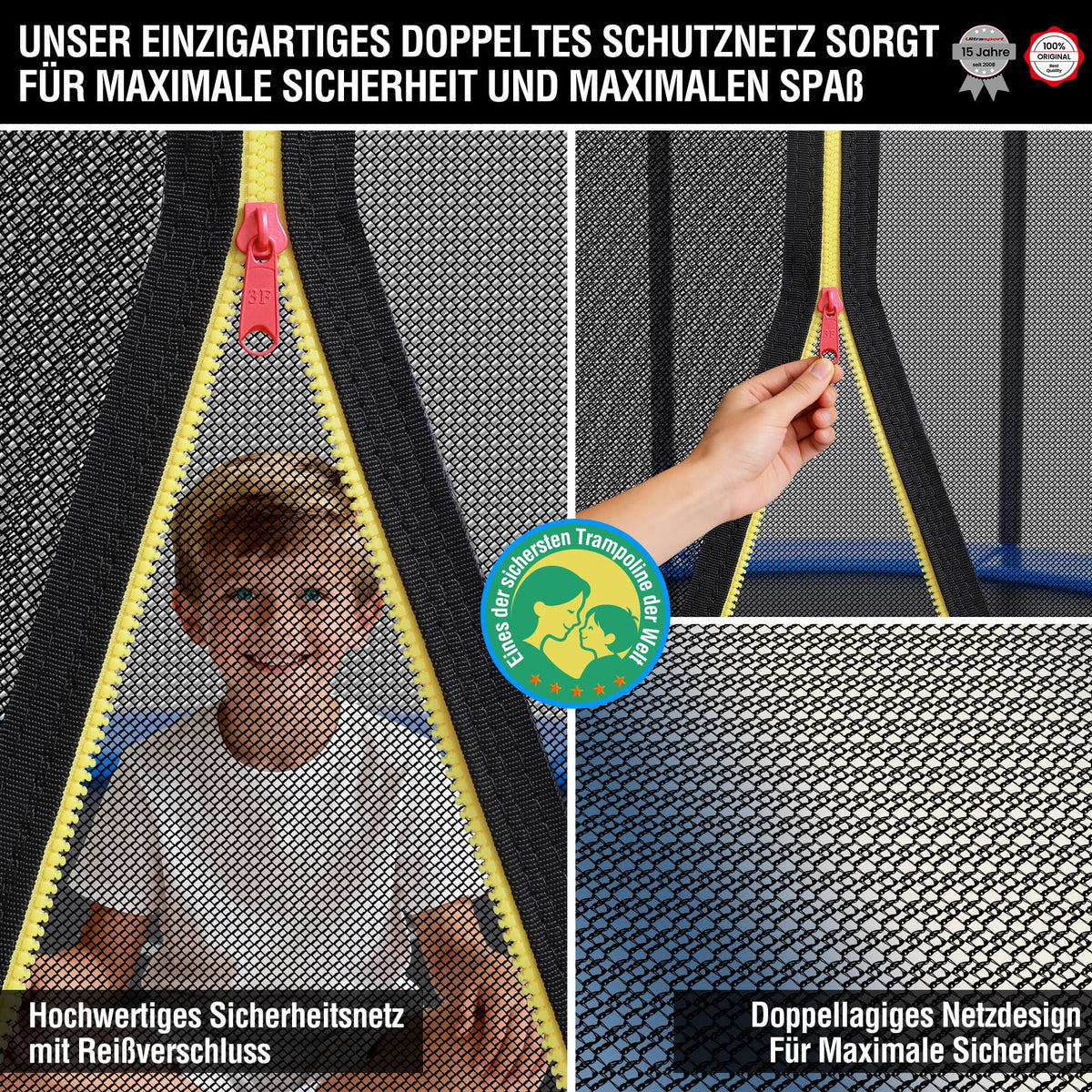 Gartentrampolin Kinder Ø180 244 305 366 430 cm bis 150 kg leise Gummiseilfederung Komplettset Sicherheitsnetz