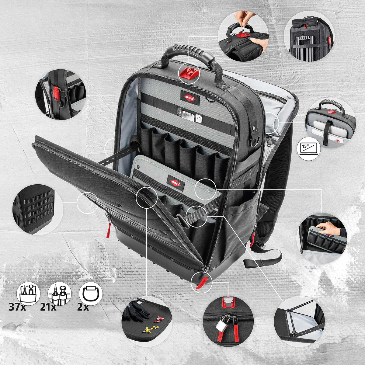 Werkzeugrucksack Modular X18 00 21 50 LE robust geräumig für Handwerk Montage und Werkstatt