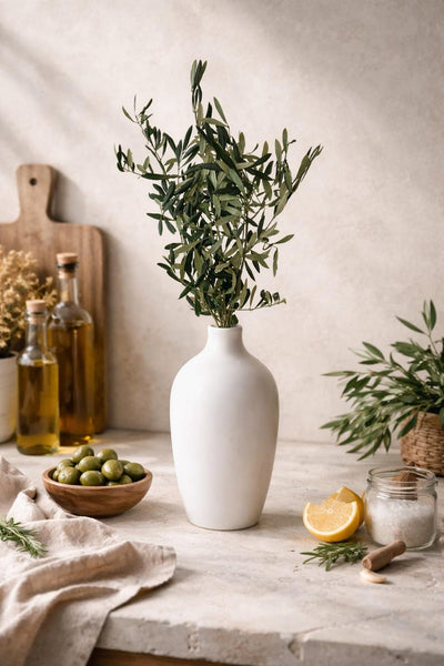 Getrocknete Olivenzweige 3 Stiele Grün Natürliche Vase Deko Mediterrane Tischdeko