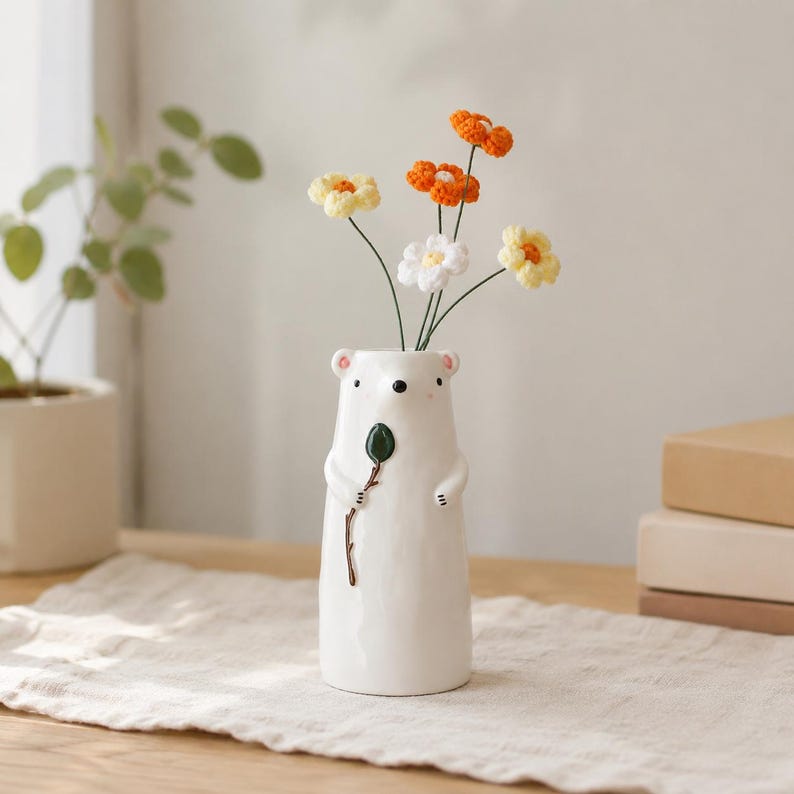 Keramik Bär und Hund Blumenvase, Tiervase, Wohnkultur, 700g