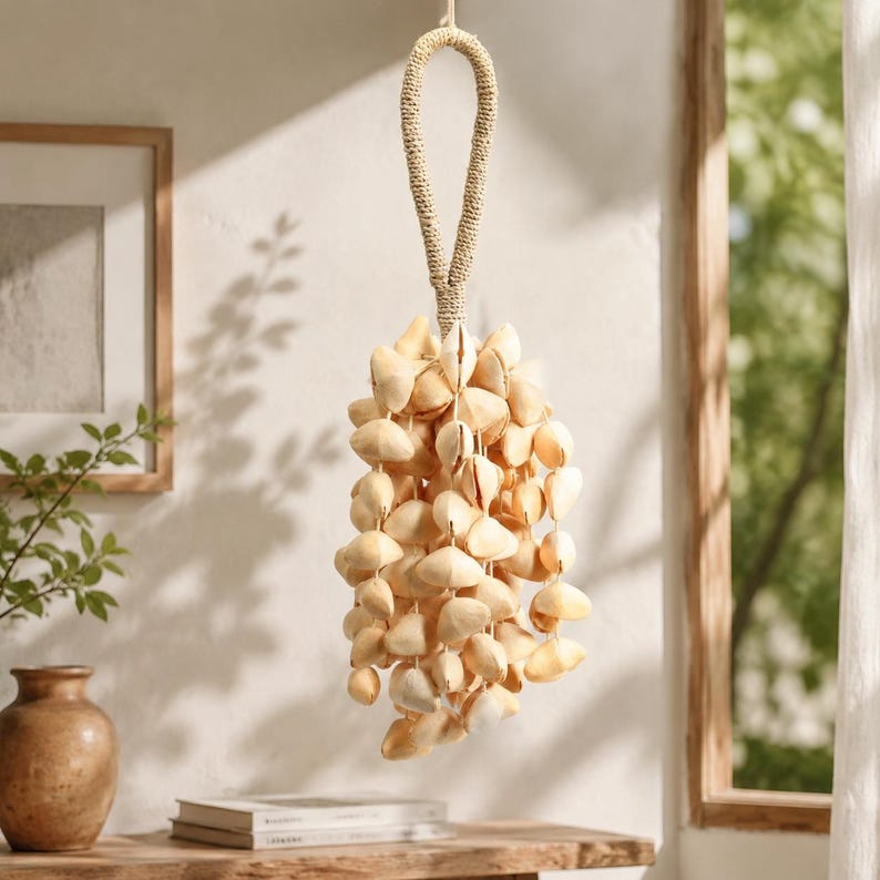 Windspiel aus Oleander Muscheln, 108 Stück, 12,99 Zoll, handgefertigt, für Hof und Balkon