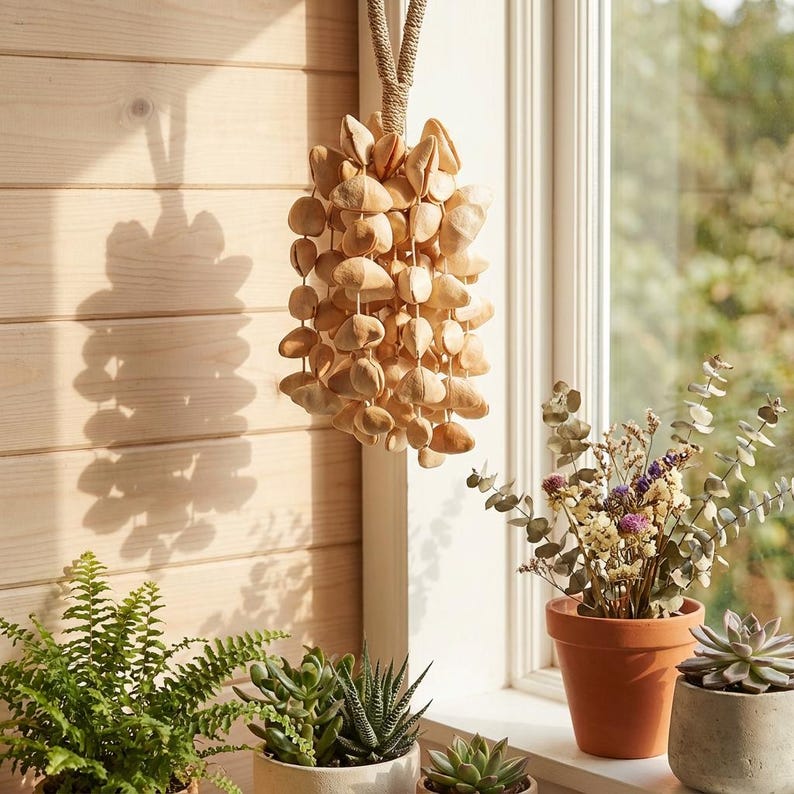 Windspiel aus Oleander Muscheln, 108 Stück, 12,99 Zoll, handgefertigt, für Hof und Balkon