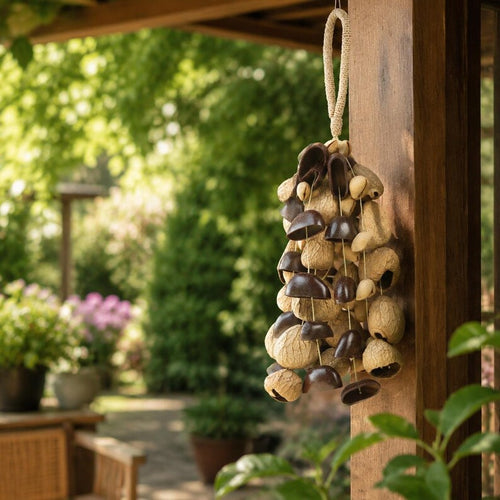 15,75 Zoll Muschel-Windspiel aus natürlichen Fruchtschalen, 60 Stück, für Balkon und Garten