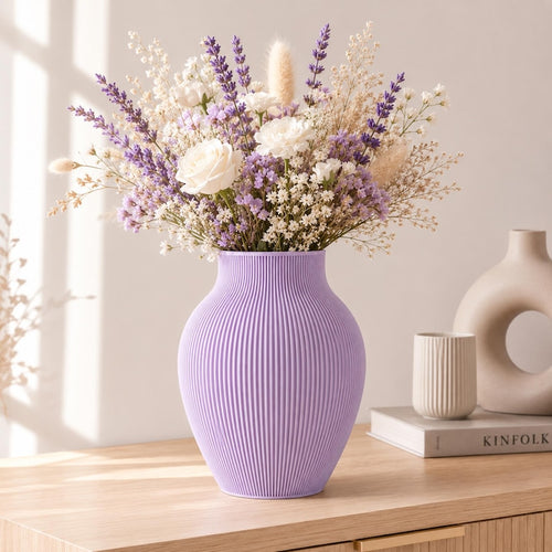 18 cm Vase, modern 3D-gedruckt, matte Oberfläche, Kugelform, geriffelte Textur