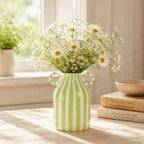 Gestreifte Keramikvase mit Griffen, Boho Bauernhaus Tischdekoration, handbemalte Blumenvasen für Wohnzimmer